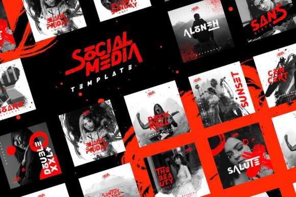 Download BLACK &amp; RED Social Media Bundle - Social media Collection